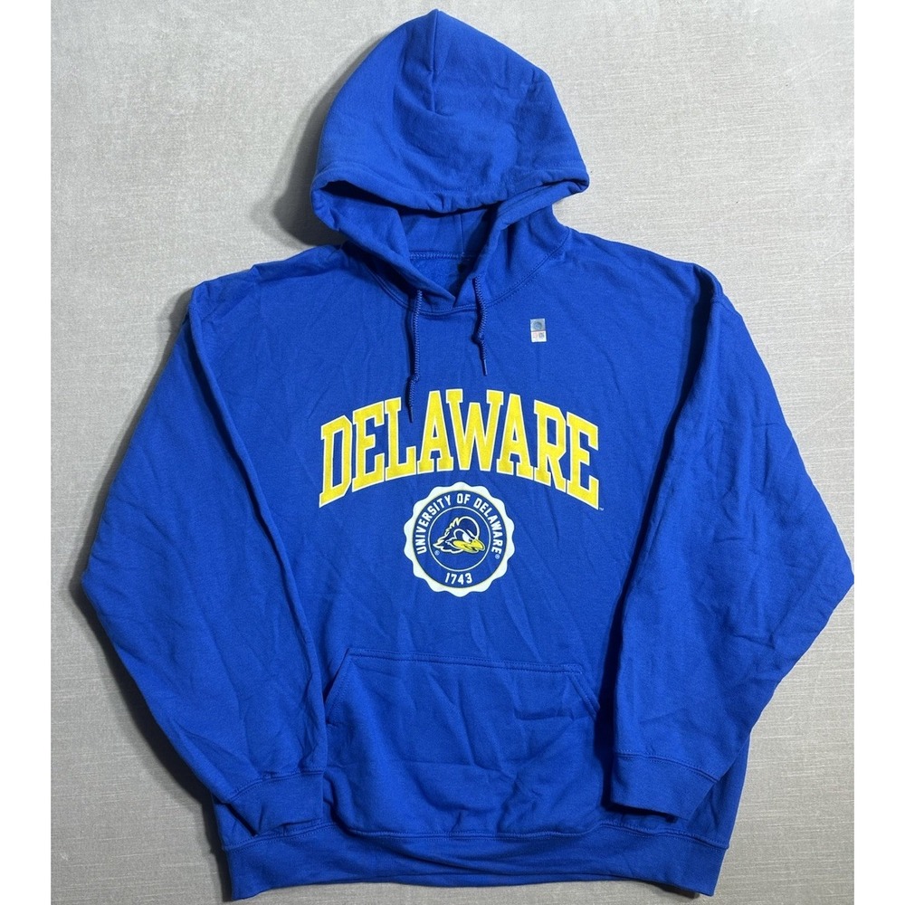 NWOT Delaware Blue Hens Hoodie Sweatshirt Blue Mens XL Pullover Seal Logo 1743